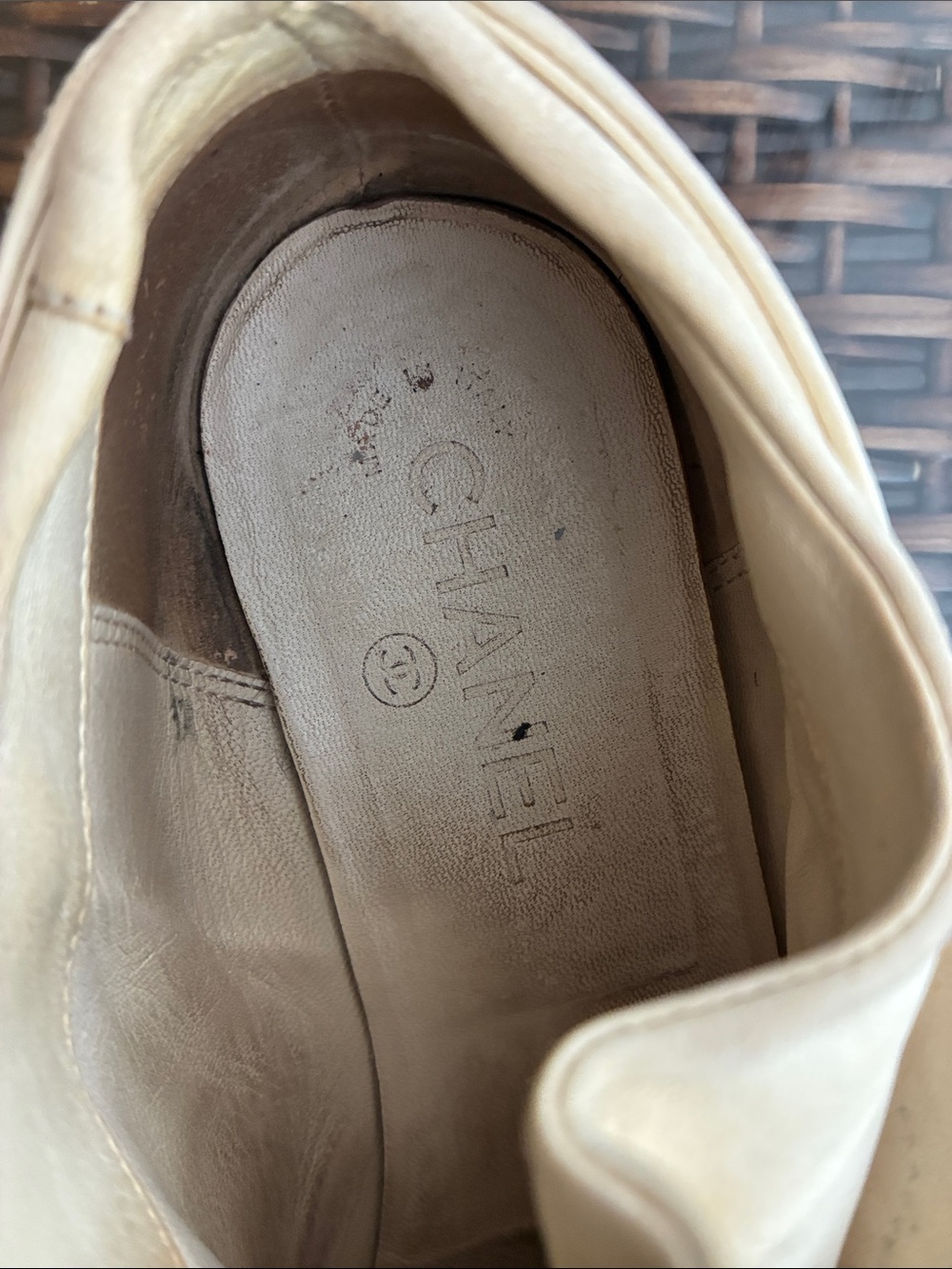 CHANEL Beige and Black Lace-Up Logo Sneakers - Picture 4 of 12